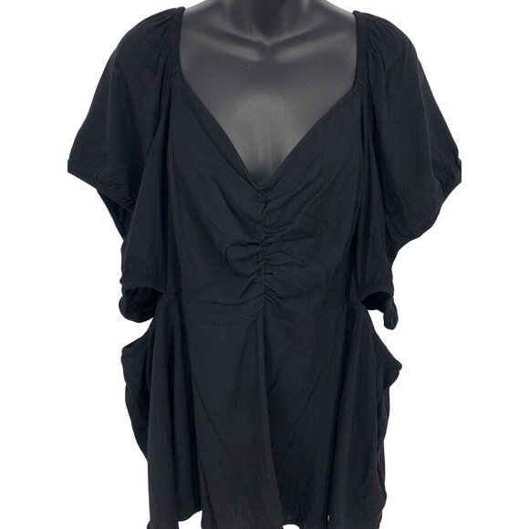 Torrid Plus Size Top Blouse 4 4X Black Ruched V-Neck Tunic Cut Out Side NWT New - Picture 2 of 8